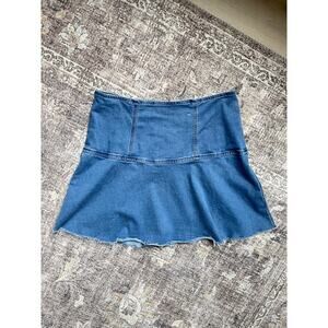 Free People We The Free Highlands Denim Jean Mini Skirt‎ 12 Frayed Raw Hem Boho